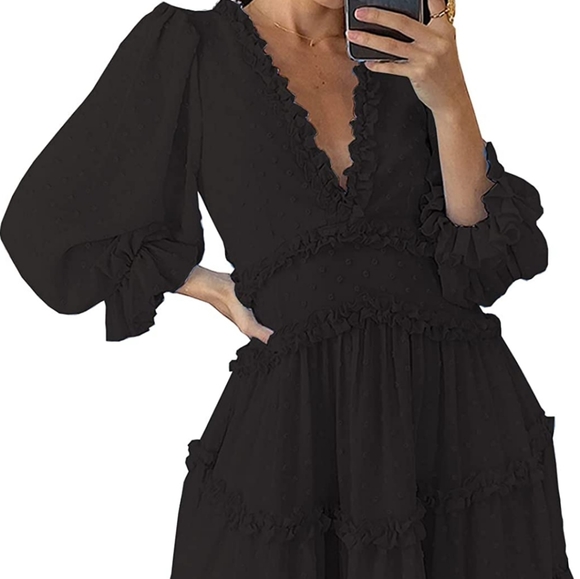 Long Sleeve Black Mini Dress - Picture 2 of 4